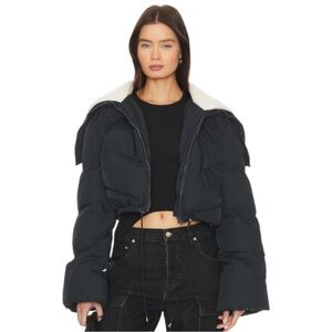 BLANKNYC Faux shearling collar crop puffer